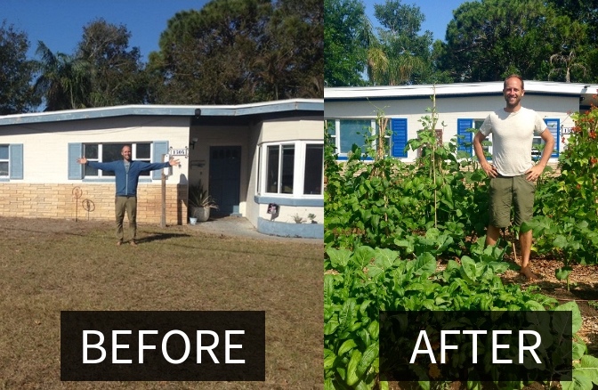 Food Forest Abundance with Jim Gale, Be Your Own Gardener, Food Forest before and after picture, Medical Freedom and Natural Health