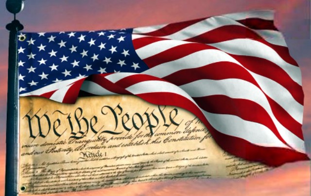 We The People and the Constitution with an American Flag; the Constitution Under Siege