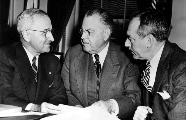 President Harry S. Truman Meets with Dean Acheson and Warren Austin